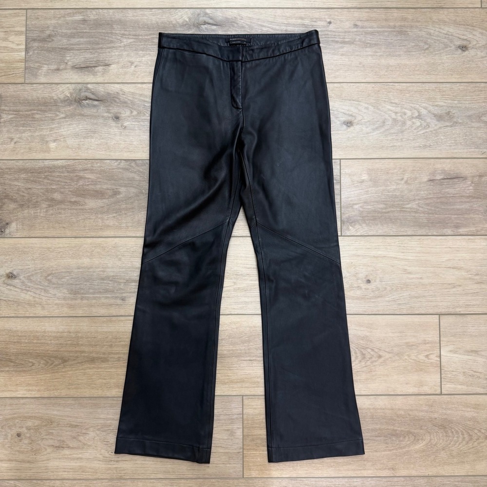 BCBGMAXAZRIA Black Genuine Leather Flared Trousers Pants Size 0 Mid Rise  Moto